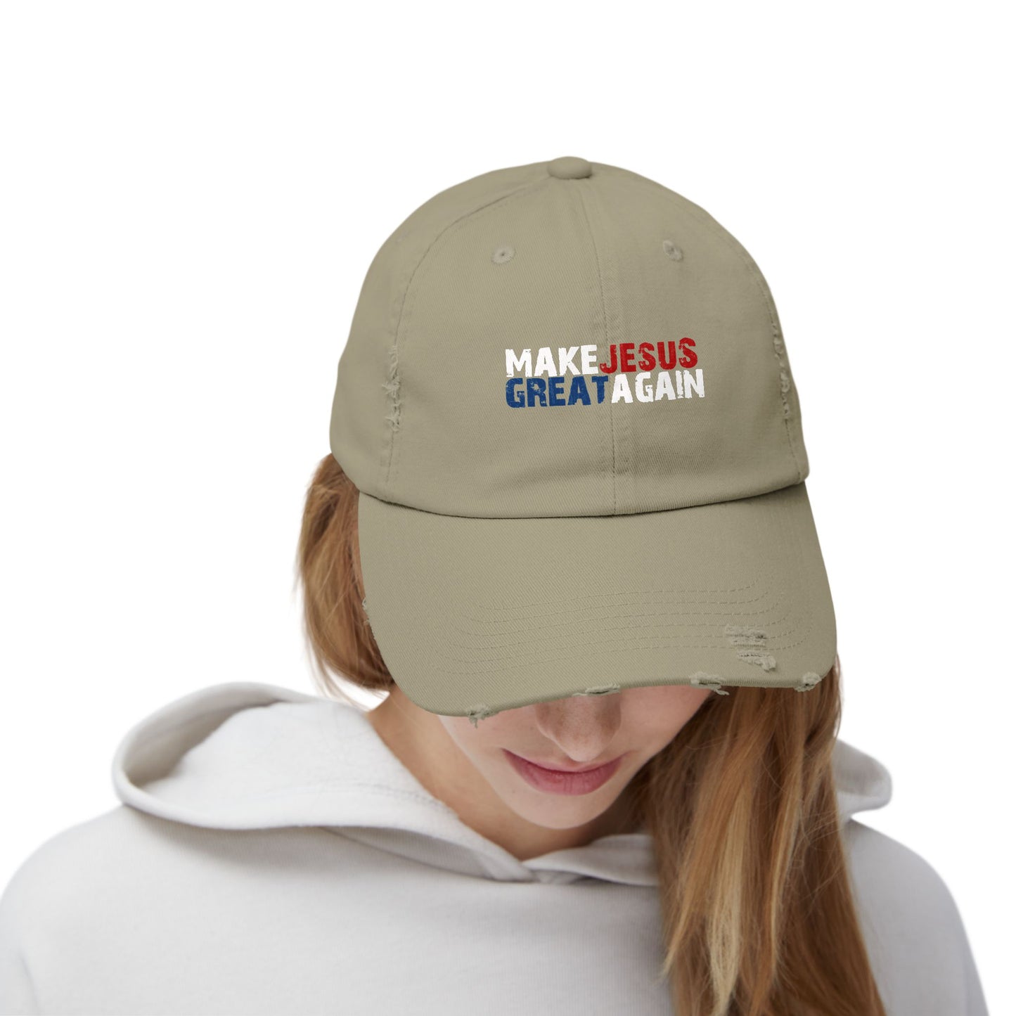 Unisex Distressed Cap - 'Make Jesus Great Again' Adjustable Hat