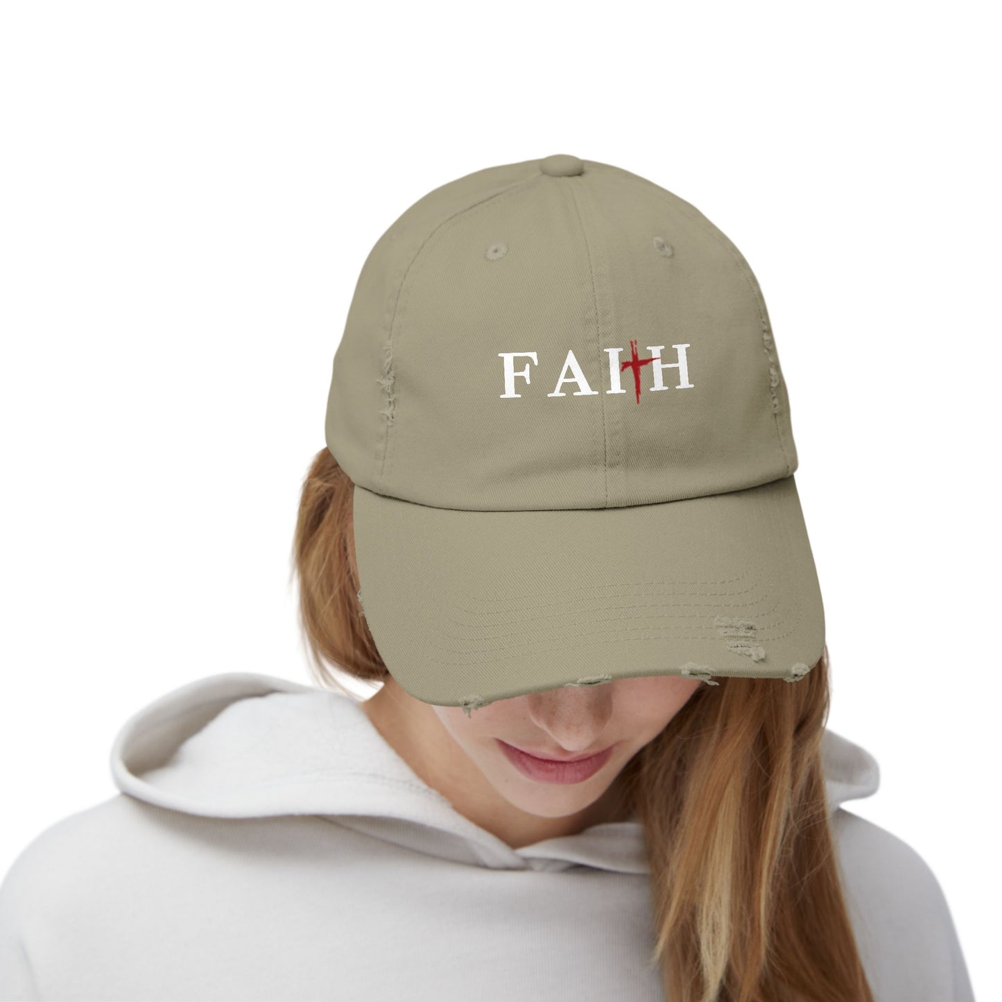 Unisex Distressed Cap with 'FAITH' Design - Stylish and Meaningful Headwear