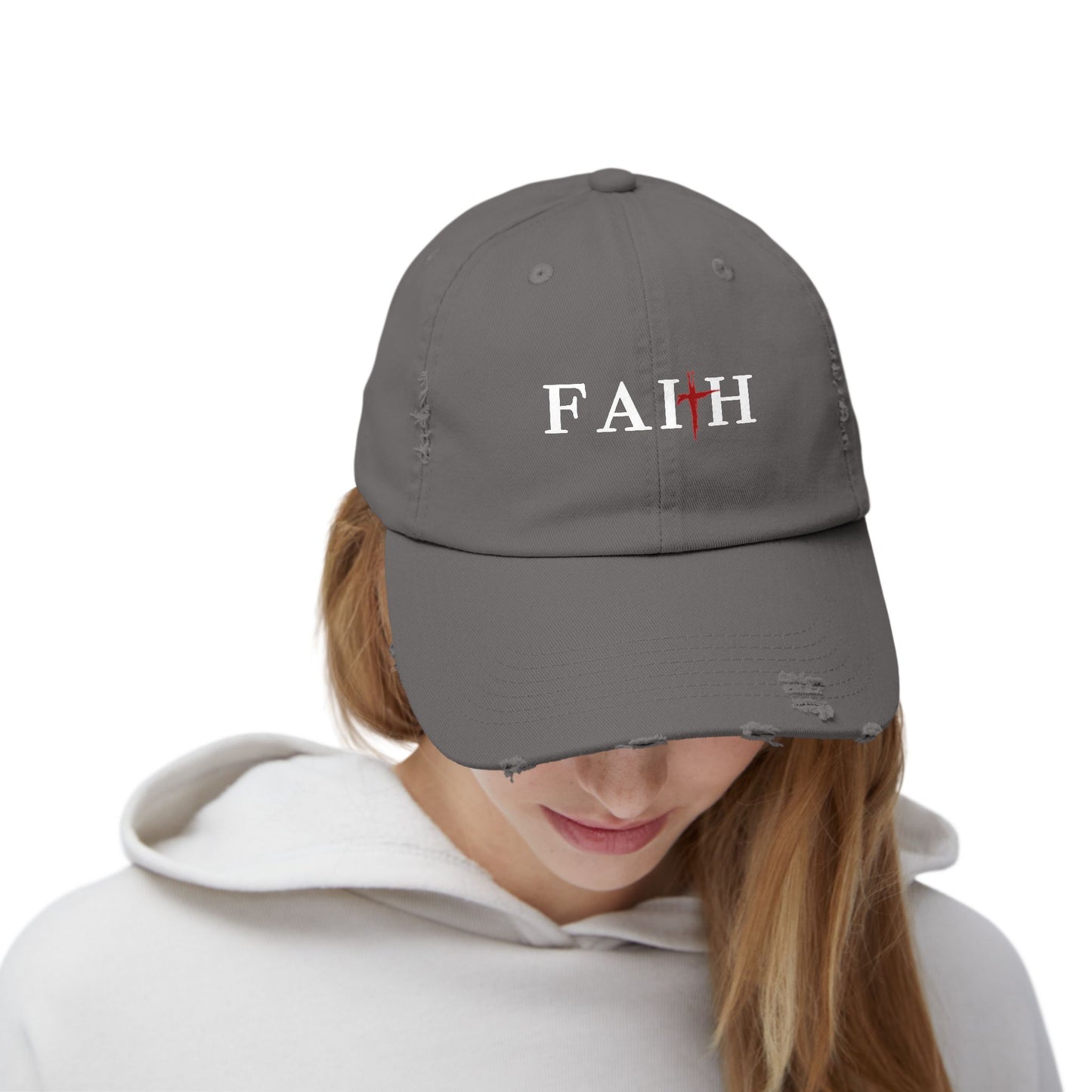 Unisex Distressed Cap with 'FAITH' Design - Stylish and Meaningful Headwear