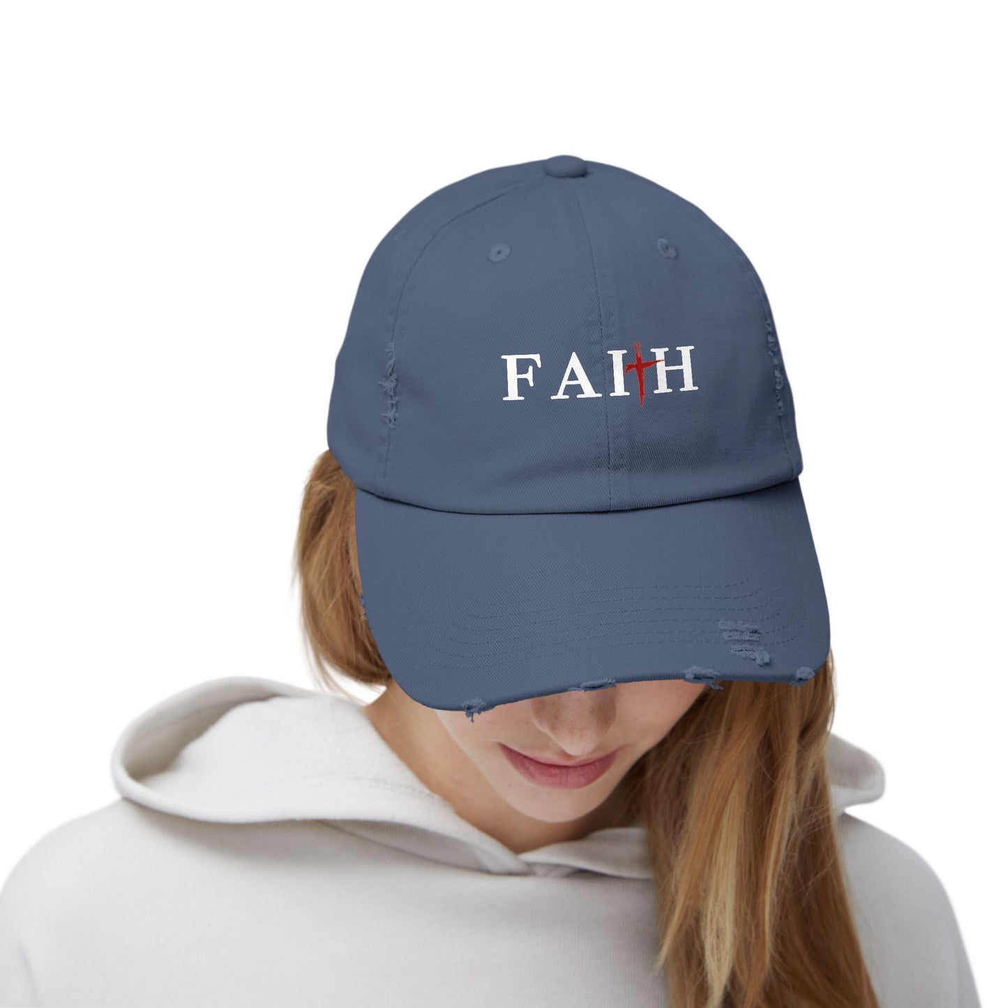 Unisex Distressed Cap with 'FAITH' Design - Stylish and Meaningful Headwear