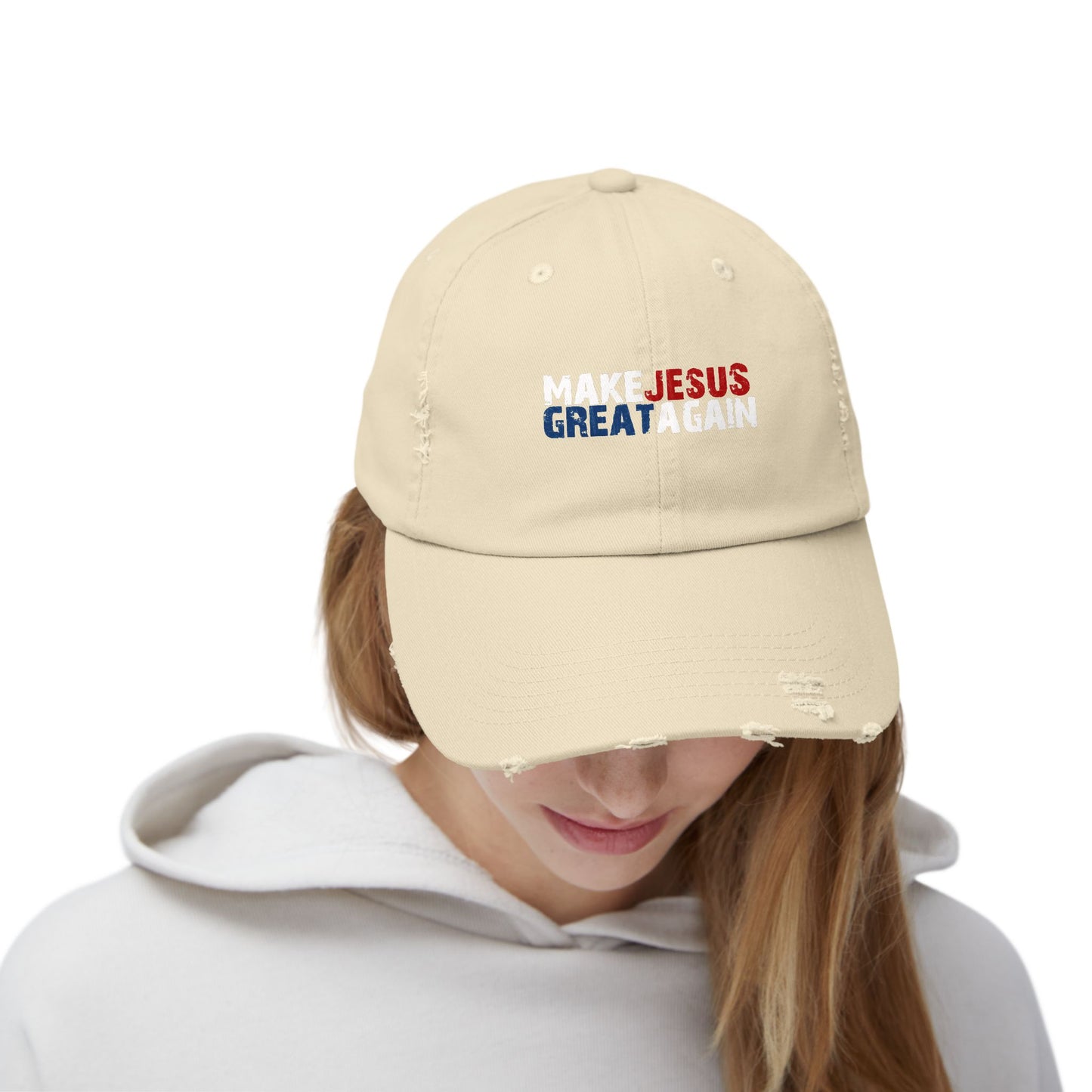Unisex Distressed Cap - 'Make Jesus Great Again' Adjustable Hat