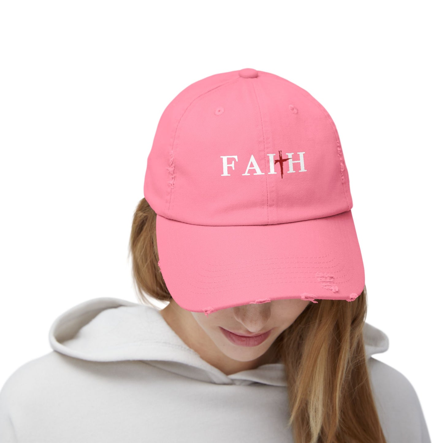 Unisex Distressed Cap with 'FAITH' Design - Stylish and Meaningful Headwear