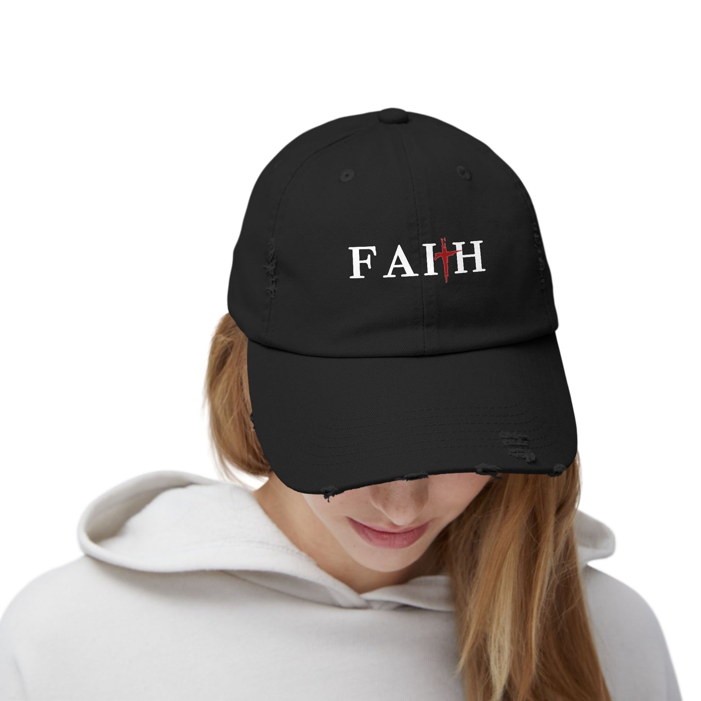 Unisex Distressed Cap with 'FAITH' Design - Stylish and Meaningful Headwear