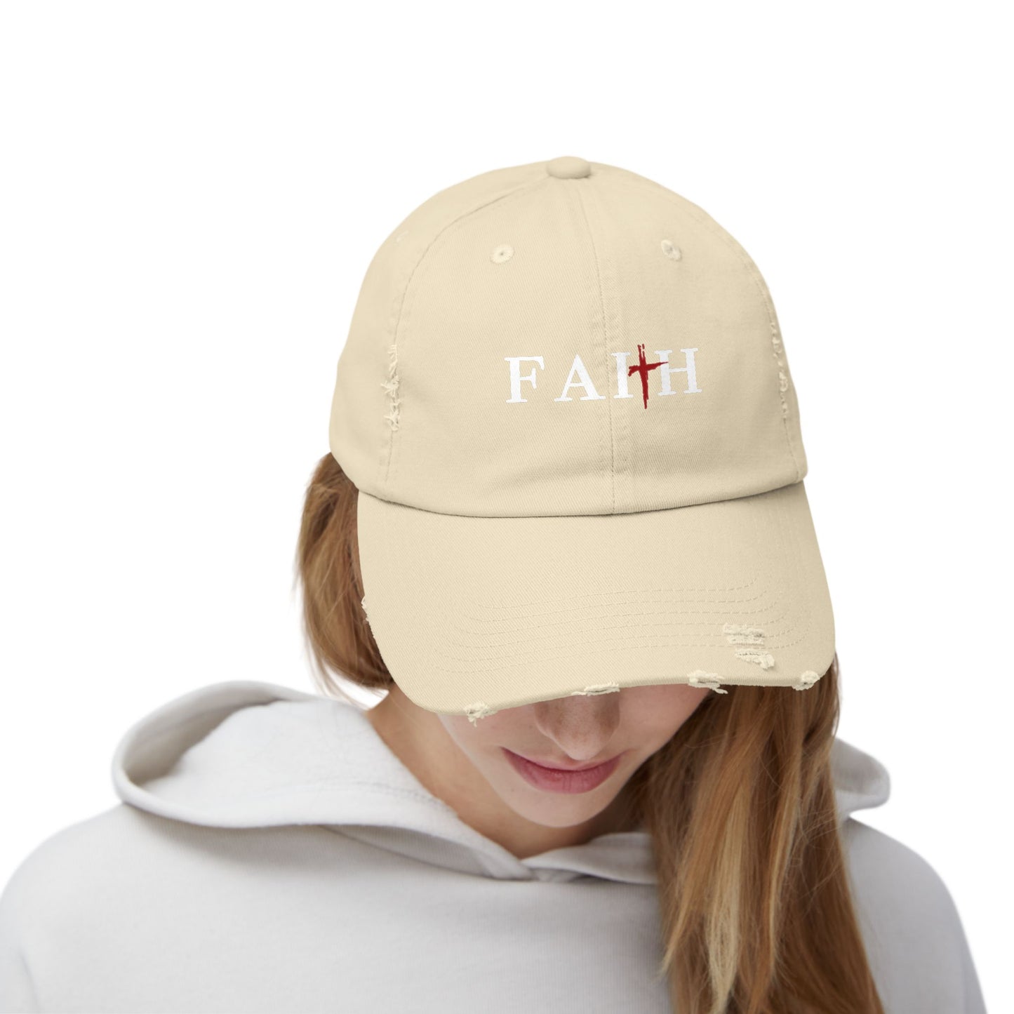 Unisex Distressed Cap with 'FAITH' Design - Stylish and Meaningful Headwear