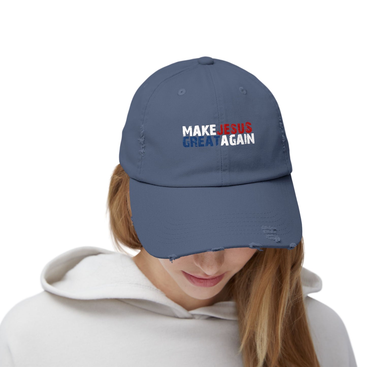 Unisex Distressed Cap - 'Make Jesus Great Again' Adjustable Hat